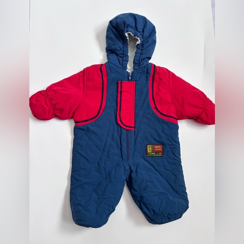 Vintage Baby Snowsuit 6 Months Red Blue
